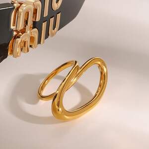 1 pair simple series simple line stainless steel gold plated women single rings h5 Picture6