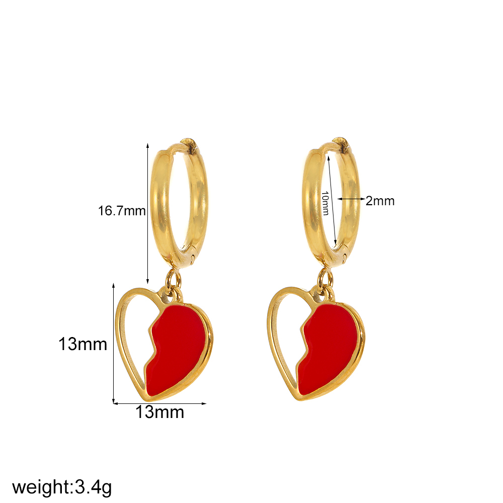 1 paio di orecchini pendenti da donna in acciaio inossidabile placcato oro con cuore semplice della serie giornaliera Immagine8