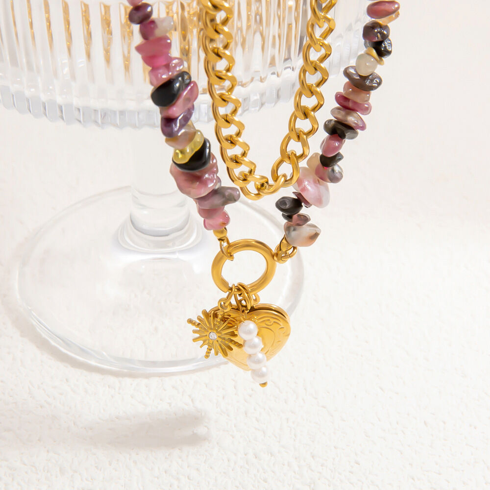 1 piece romantic series heart stainless steel gold color plated natural stone women's pendant necklaces h5Picture8