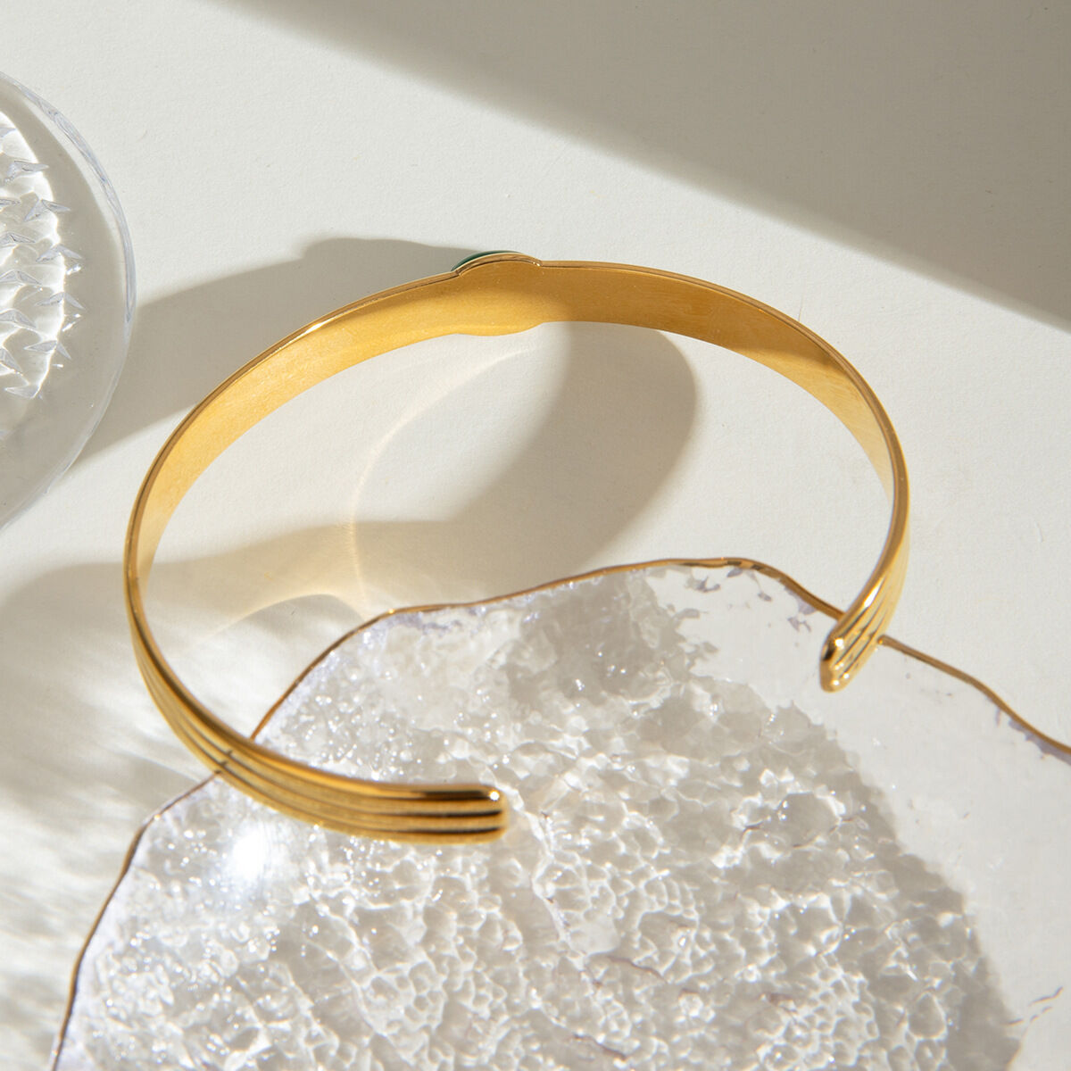 1 stuk stijlvolle retro geometrische roestvrijstalen waterdichte armband met goudkleurige natuursteen voor dames h5 Afbeelding5