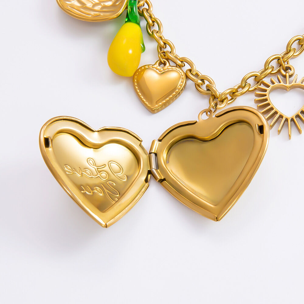 1 pezzo serie romantica cuore quotidiano acciaio inossidabile placcato oro  vetro donne ciondolo collane 2