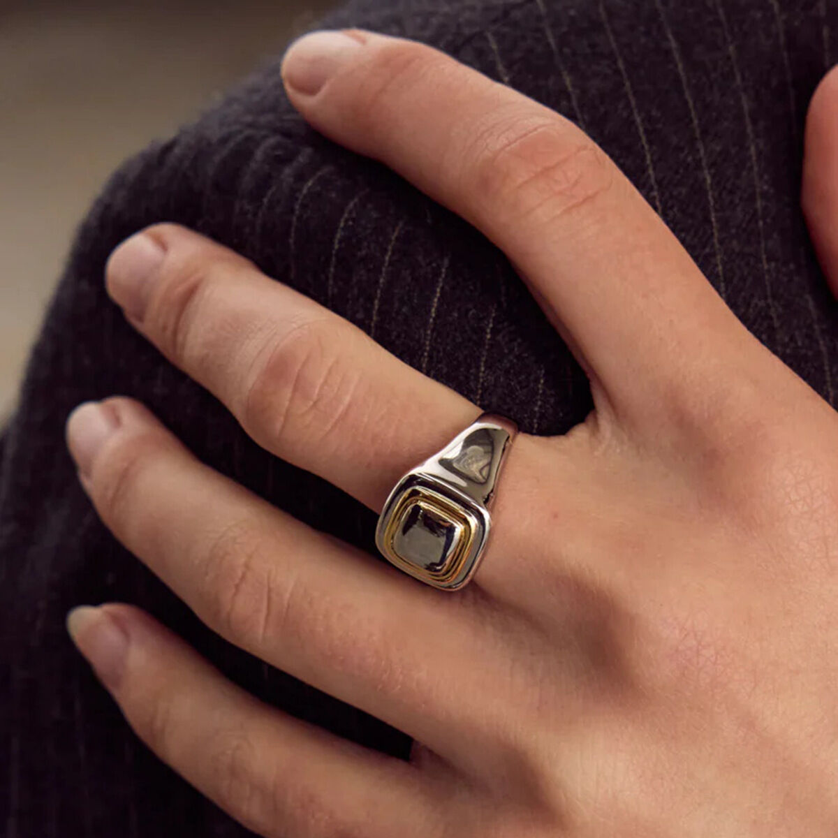 1 Piece Simple Quadrilateral Stainless Steel Waterproof Gold Color Women's Signet Rings 2