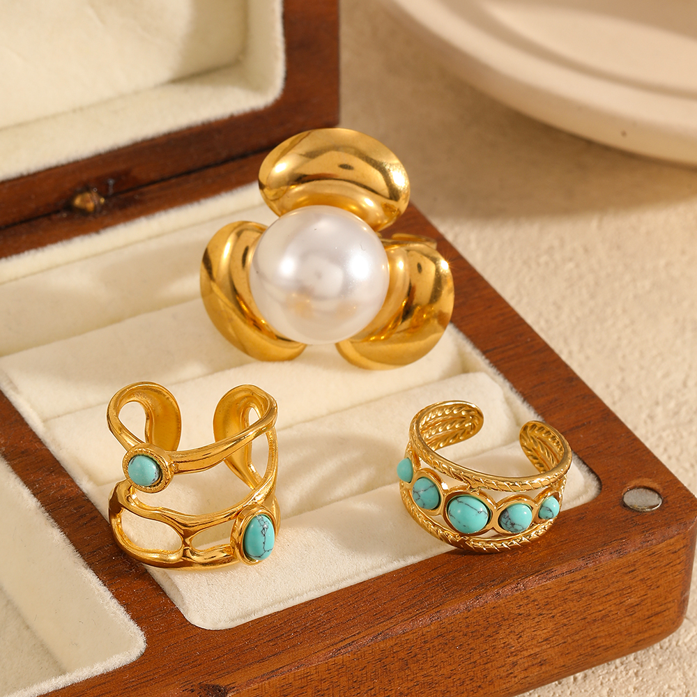 1 pair simple series daily geometric stainless steel  gold plated women adjustable rings Picture4