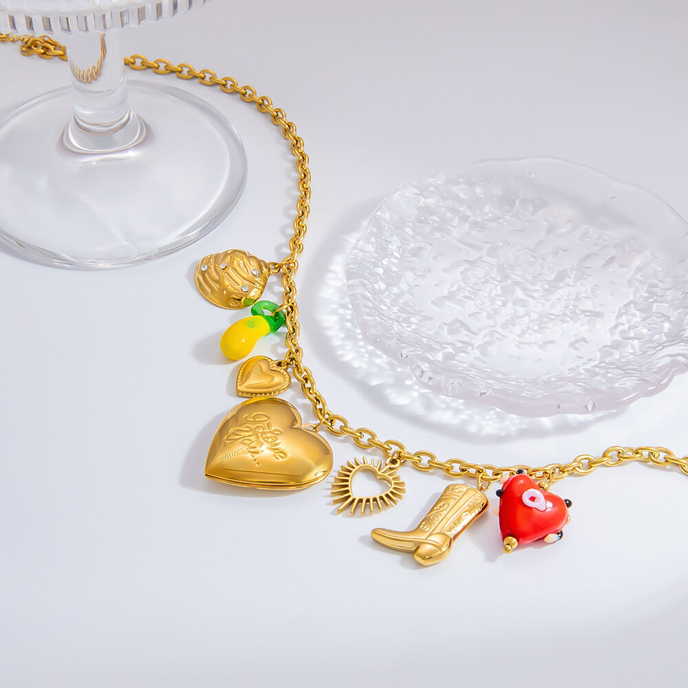 1 piece romantic series daily heart stainless steel gold color plated glass women's pendant necklaces h5 Picture4