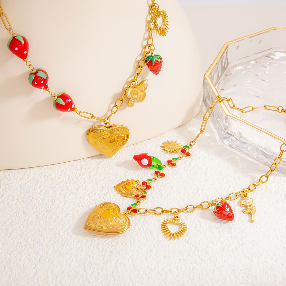 1 piece romantic series natural heart stainless steel  gold color plated glass women's pendant necklaces