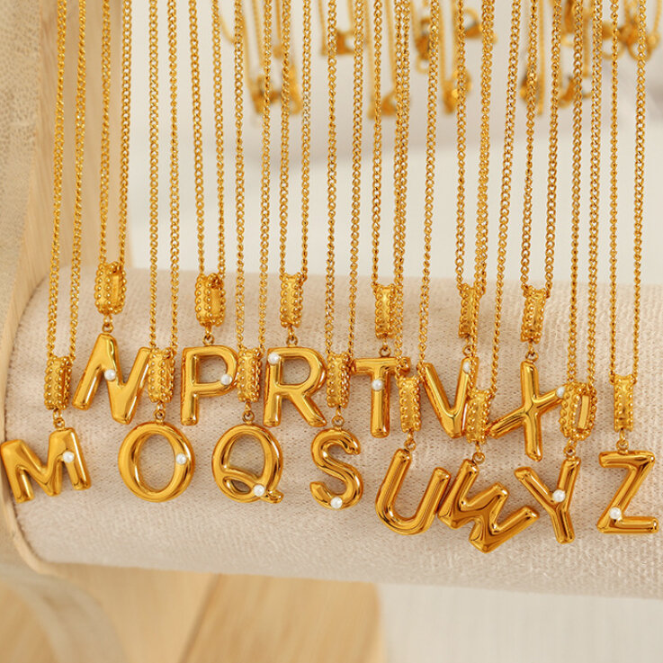 1 piece simple series casual letter stainless steel gold plated glass women pendant necklaces Picture3