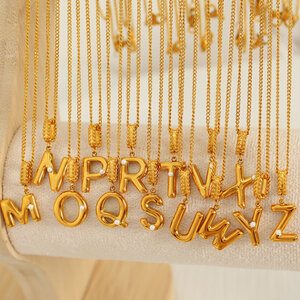 1 piece simple series casual letter stainless steel gold plated glass women pendant necklaces h5 Picture3