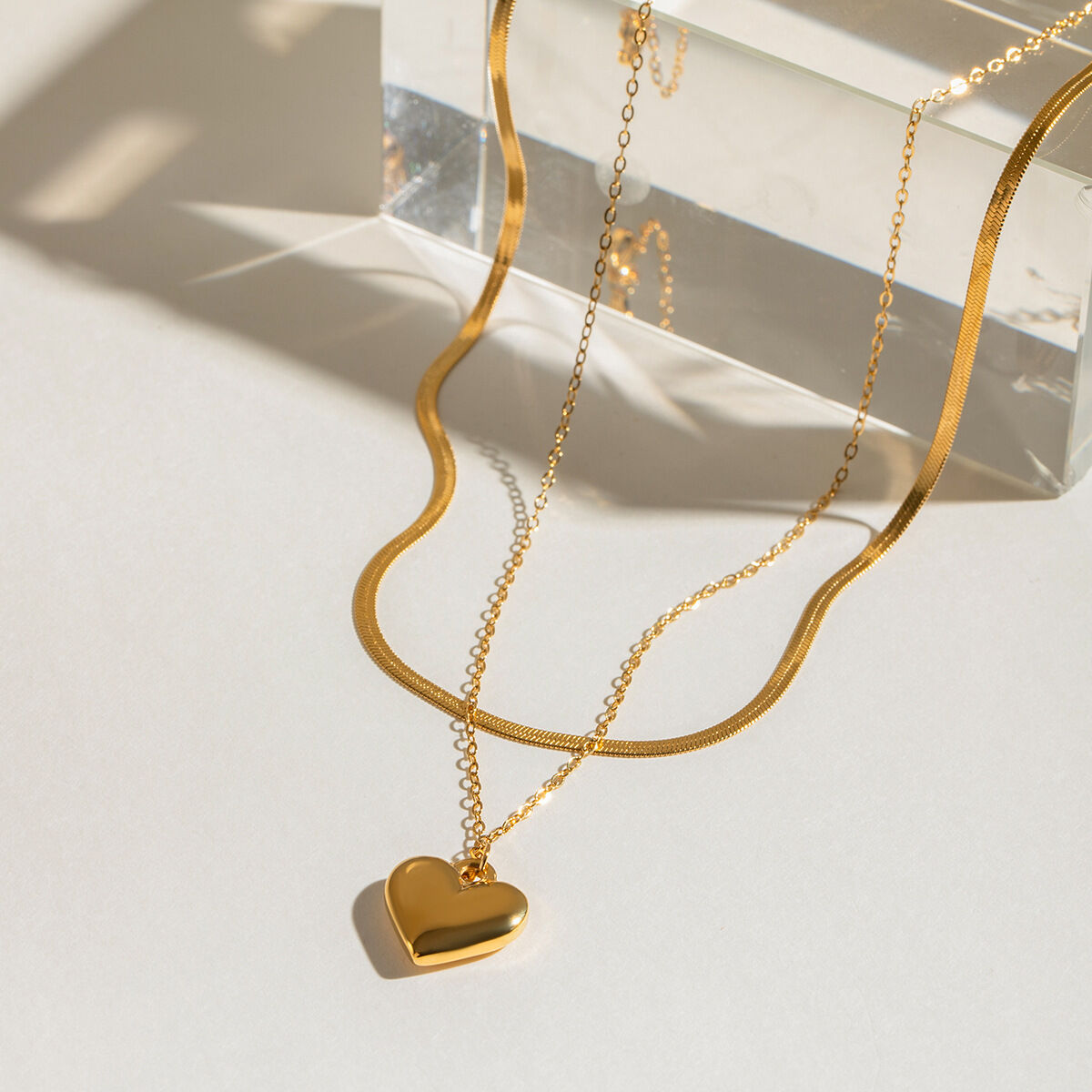 1 Stück Simple Series Simple Heart Edelstahl 18 Karat vergoldet Damen-Mehrfachketten