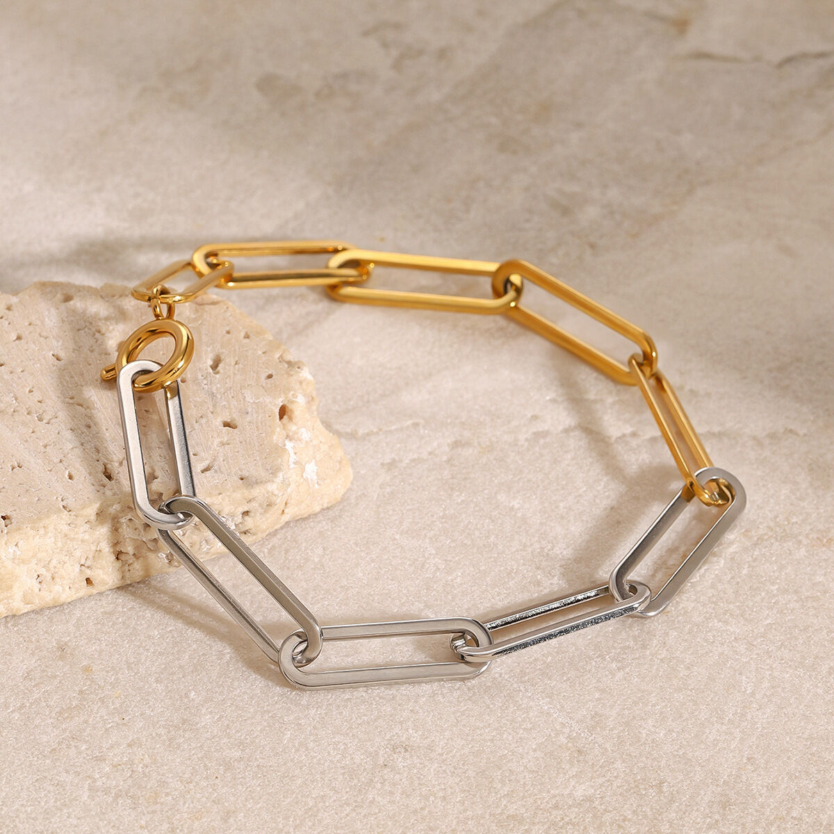 bracelet chaîne pour femme en acier inoxydable plaqué or , série simple daily line, 1 pièce