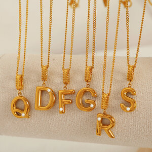 1 piece simple series casual letter stainless steel gold plated glass women pendant necklaces h5 Picture7