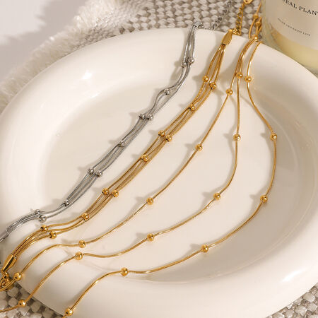 1 Piece Minimalist Series Daily Annular Line Stainless Steel Waterproof Gold Color Women's Chain Bracelets