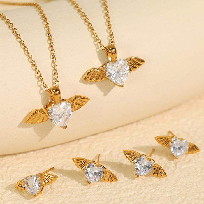 1 pezzo di lusso serie elegante cuore titanio acciaio placcato oro  strass donne ciondolo collane h5 Immagine5