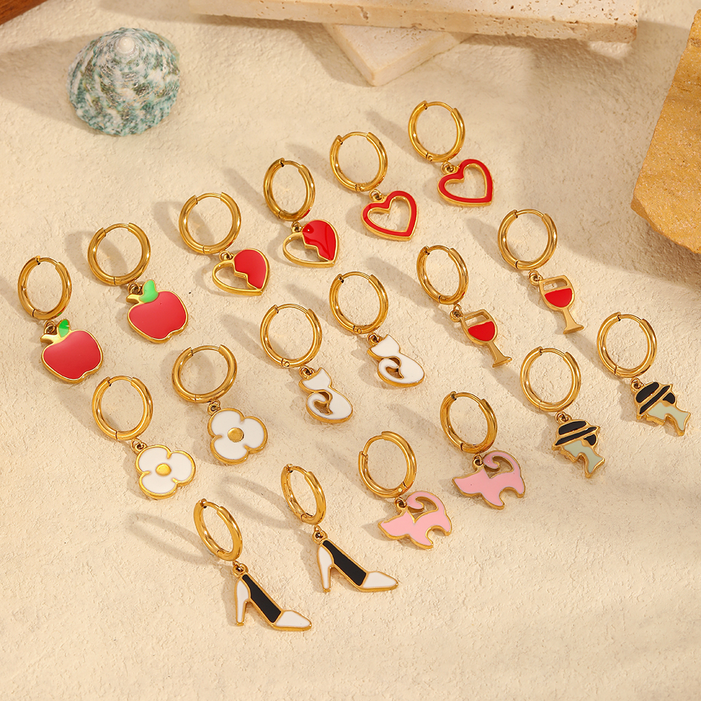 1 pair simple series daily heart stainless steel  gold plated women Drop Earrings