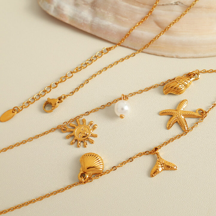collier avec pendentif en acier inoxydable plaqué or pour femme, série ethnique, lettre de vacances h5Image3