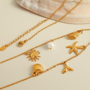 collier avec pendentif en acier inoxydable plaqué or pour femme, série ethnique, lettre de vacances h5 Image3