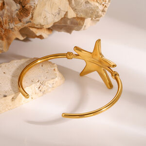 Pulseras para mujer de acero inoxidable chapadas en oro de 18 quilates con diseño de estrella natural, serie clásica, 1 unidad h5 Imagen5