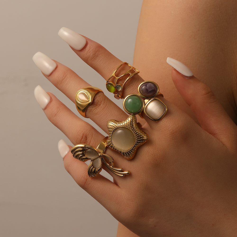 1 paio di anelli semplici da donna in acciaio inossidabile placcato oro 18K, geometrici, regolabili, giornalieri