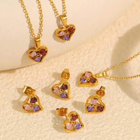 1 piece luxurious series trendy heart titanium steel gold color plated rhinestone women's pendant necklaces 2