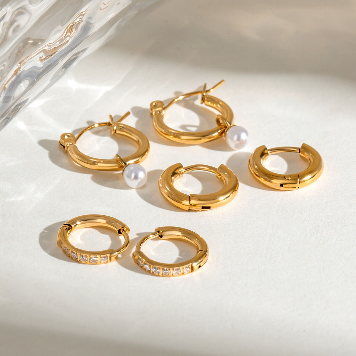 1 pair classic series elegant annular stainless steel  gold plated rhinestone women earrings set