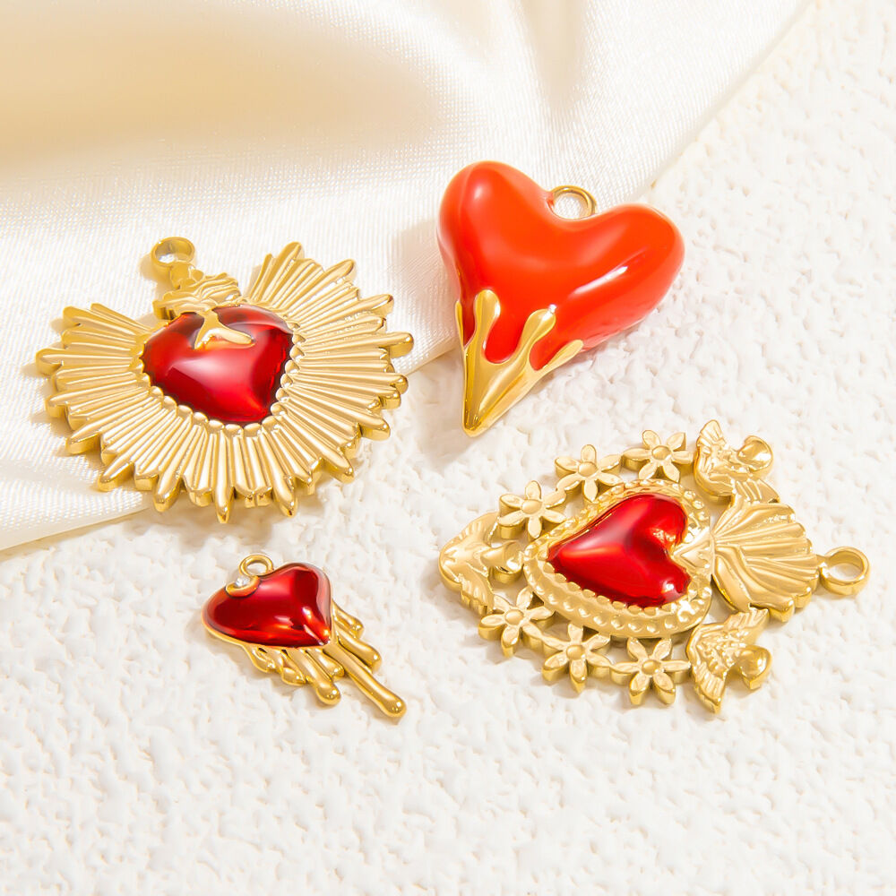 1 pezzo di lusso, elegante serie goccia d'olio a forma di cuore in acciaio inossidabile impermeabile color oro fai da te pendenti da donna h5 Immagine5