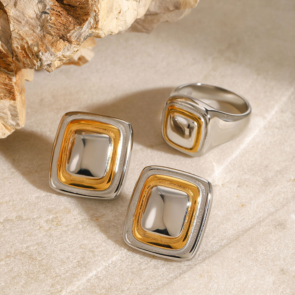 1 pezzo semplice quadrilatero in acciaio inossidabile impermeabile color oro anelli con sigillo da donna h5Immagine5