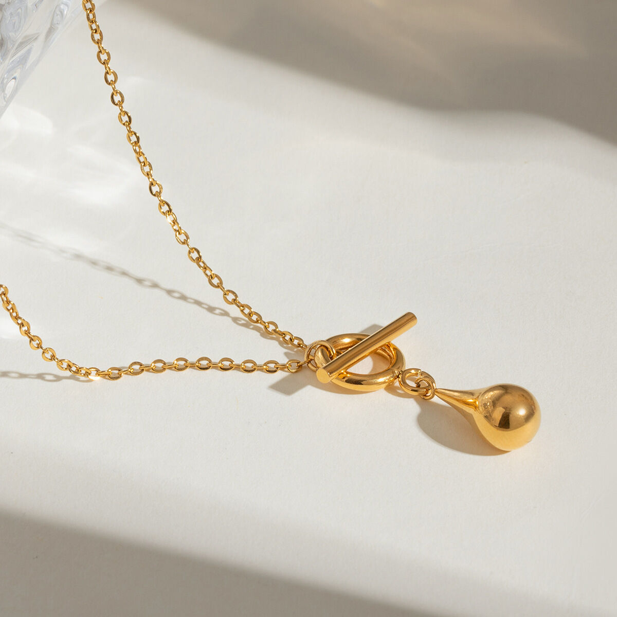 1 pezzo semplice serie giornaliera goccia in acciaio inossidabile placcato oro 18K collane con ciondolo da donna