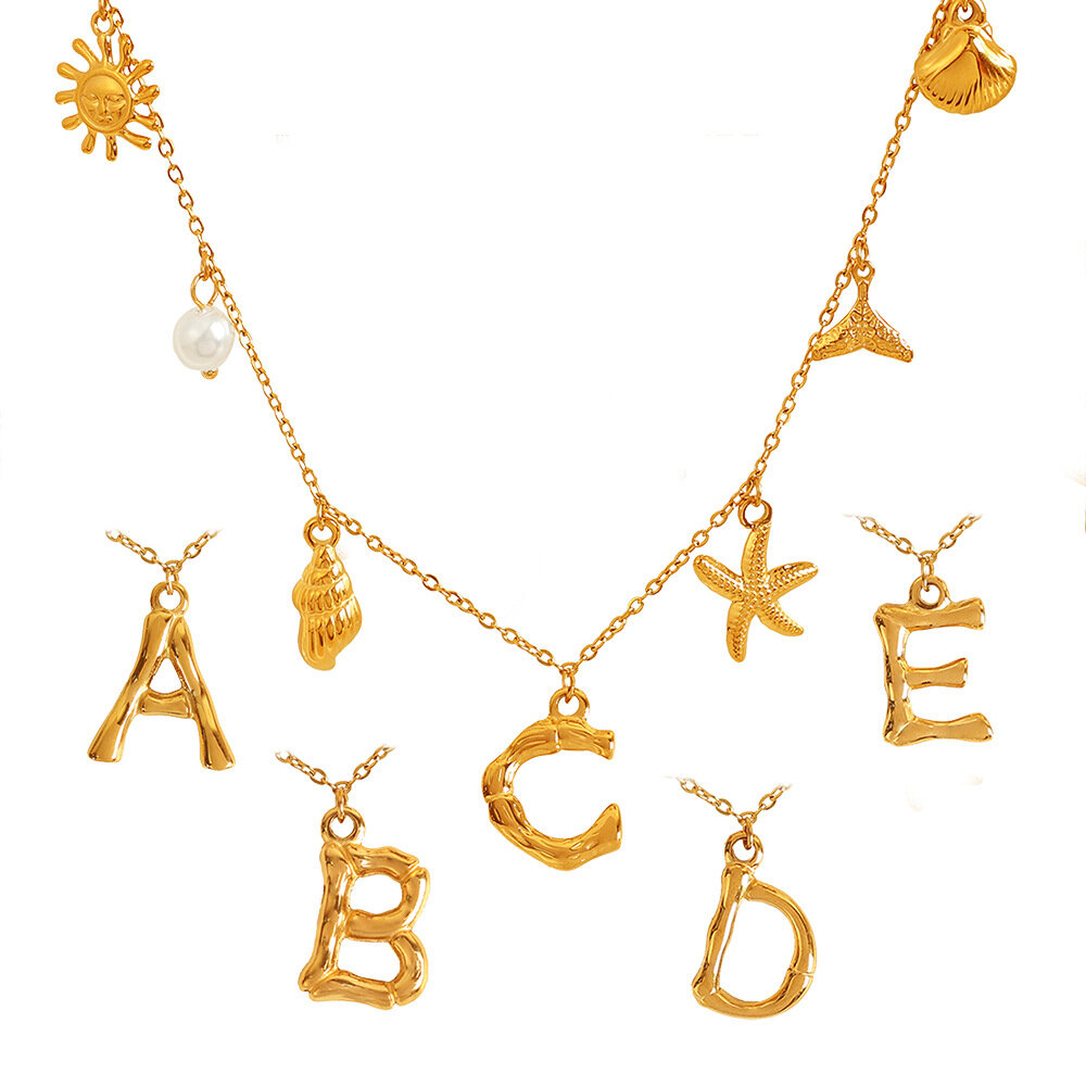 1 piece ethnic series vacation letter stainless steel  gold plated women pendant necklaces