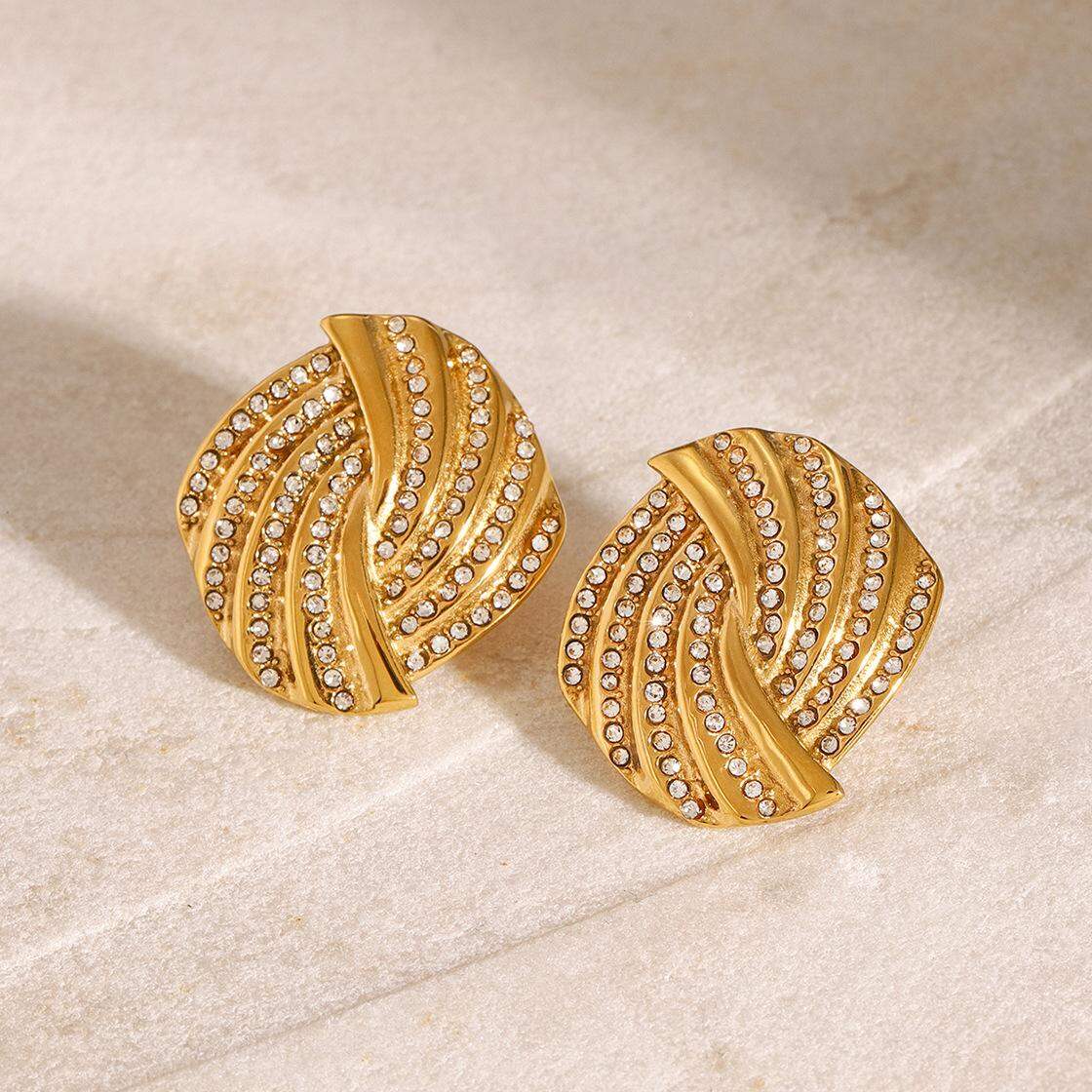 1 pair simple series daily quadrilateral stainless steel  gold plated rhinestone women stud earrings