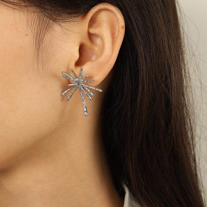 1 pair luxurious series elegant firework shape titanium steel  gold color plated women's stud earrings Picture7