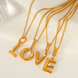 1 piece simple series casual letter stainless steel gold plated glass women pendant necklaces h5 Picture9