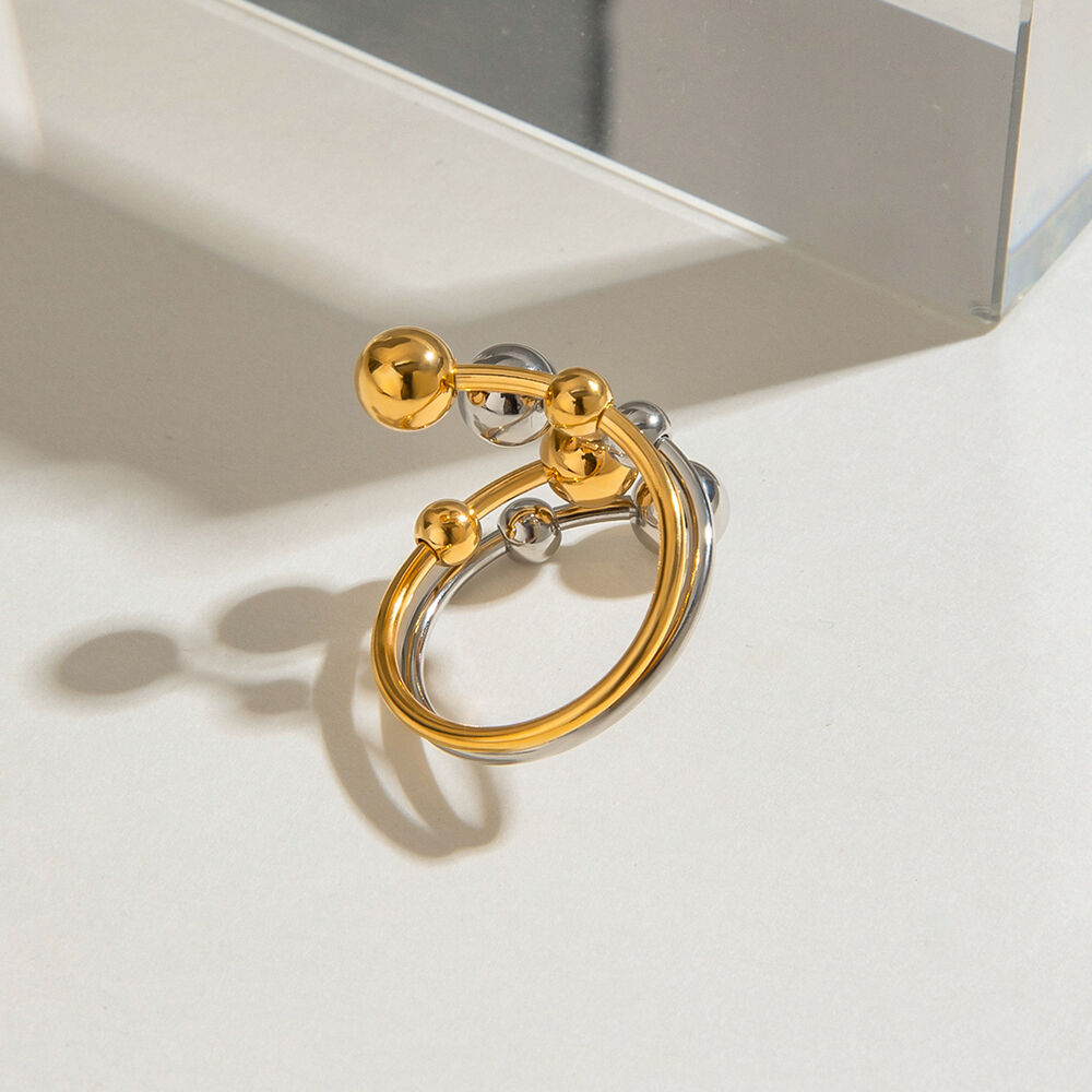 Anillos ajustables para mujer, de acero inoxidable irregular, resistentes al agua, de color dorado y plateado, de la serie moderna Vogue, 1 pieza h5Imagen6