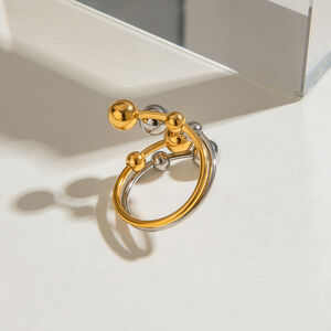 Anillos ajustables para mujer, de acero inoxidable irregular, resistentes al agua, de color dorado y plateado, de la serie moderna Vogue, 1 pieza h5 Imagen6