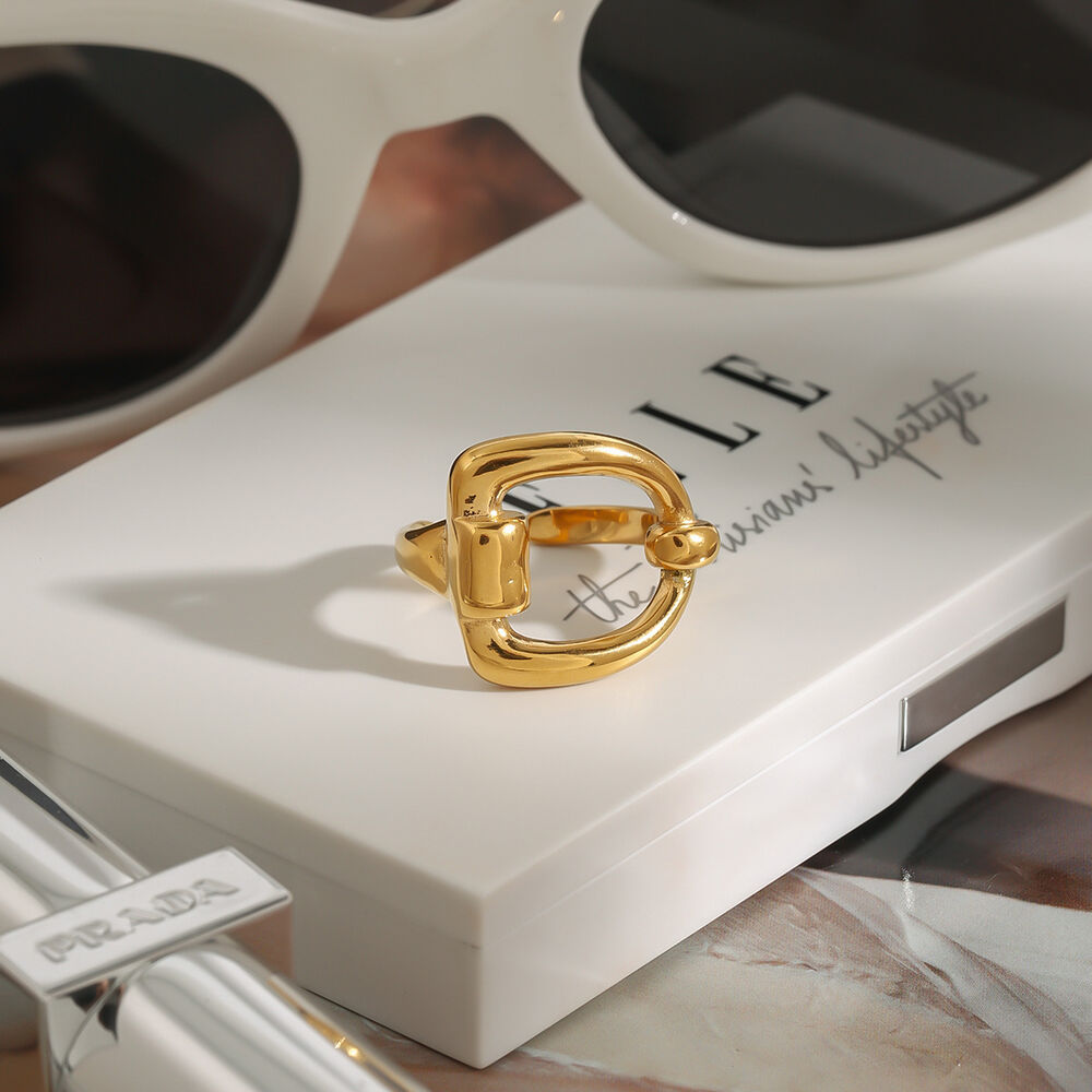 1 Stück Minimalistische Serie Schicker unregelmäßiger Ring aus Edelstahl Wasserdicht Goldfarben Verstellbare Damenringe h5Bild7