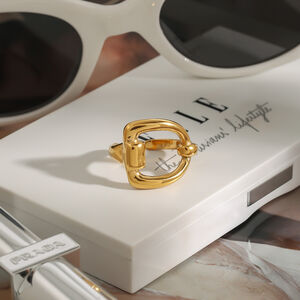1 Stück Minimalistische Serie Schicker unregelmäßiger Ring aus Edelstahl Wasserdicht Goldfarben Verstellbare Damenringe h5 Bild7