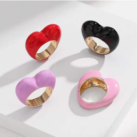 1 Piece Romantic Series Designable Drop Oil Heart Shape Gold Color Alloy Women's Single Rings