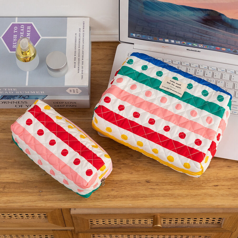 1 Pair Colorful Series Rainbow Cute Polka Dots Portable Large Capacity With Random Printing Design Women's Cosmetic Bags Picture4