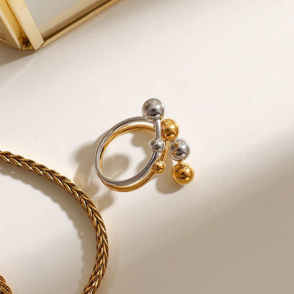 Anillos ajustables para mujer, de acero inoxidable irregular, resistentes al agua, de color dorado y plateado, de la serie moderna Vogue, 1 pieza h5Imagen7