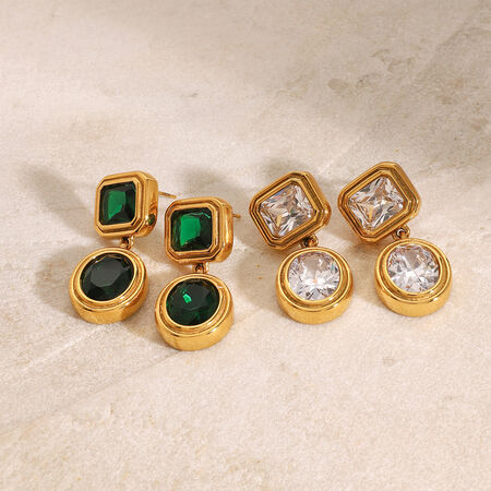 1 Pair Gorgeous Series Retro Quadrilateral Exquisite Stainless Steel Waterproof Gold Color Women's Drop Earrings