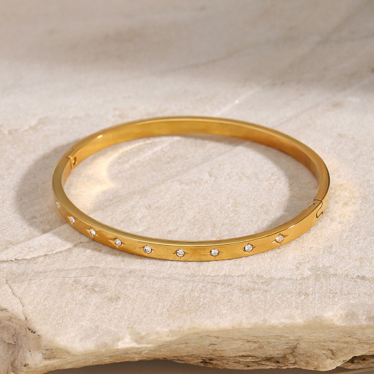 1 Piece Modern Series Simple Annular Round All-match Stainless Steel Waterproof Gold Color Women's Bangles