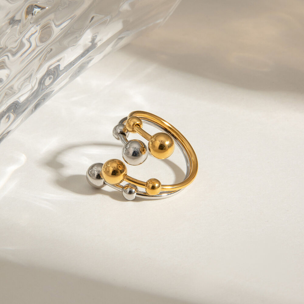 Anillos ajustables para mujer, de acero inoxidable irregular, resistentes al agua, de color dorado y plateado, de la serie moderna Vogue, 1 pieza h5Imagen8