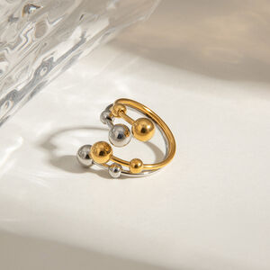 Anillos ajustables para mujer, de acero inoxidable irregular, resistentes al agua, de color dorado y plateado, de la serie moderna Vogue, 1 pieza h5 Imagen8