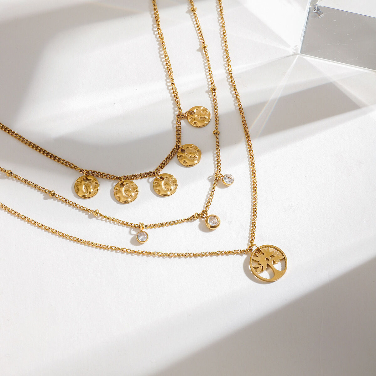 1 Piece Natural Series Elegant Tree Stainless Steel Waterproof Gold Color Women's Layered Necklaces
