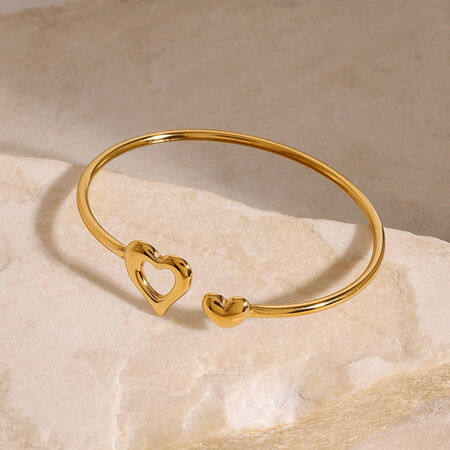 1 Piece Minimalist Series Classic heart Shape Stainless Steel Waterproof Gold Color Adjustable Women's Bangles