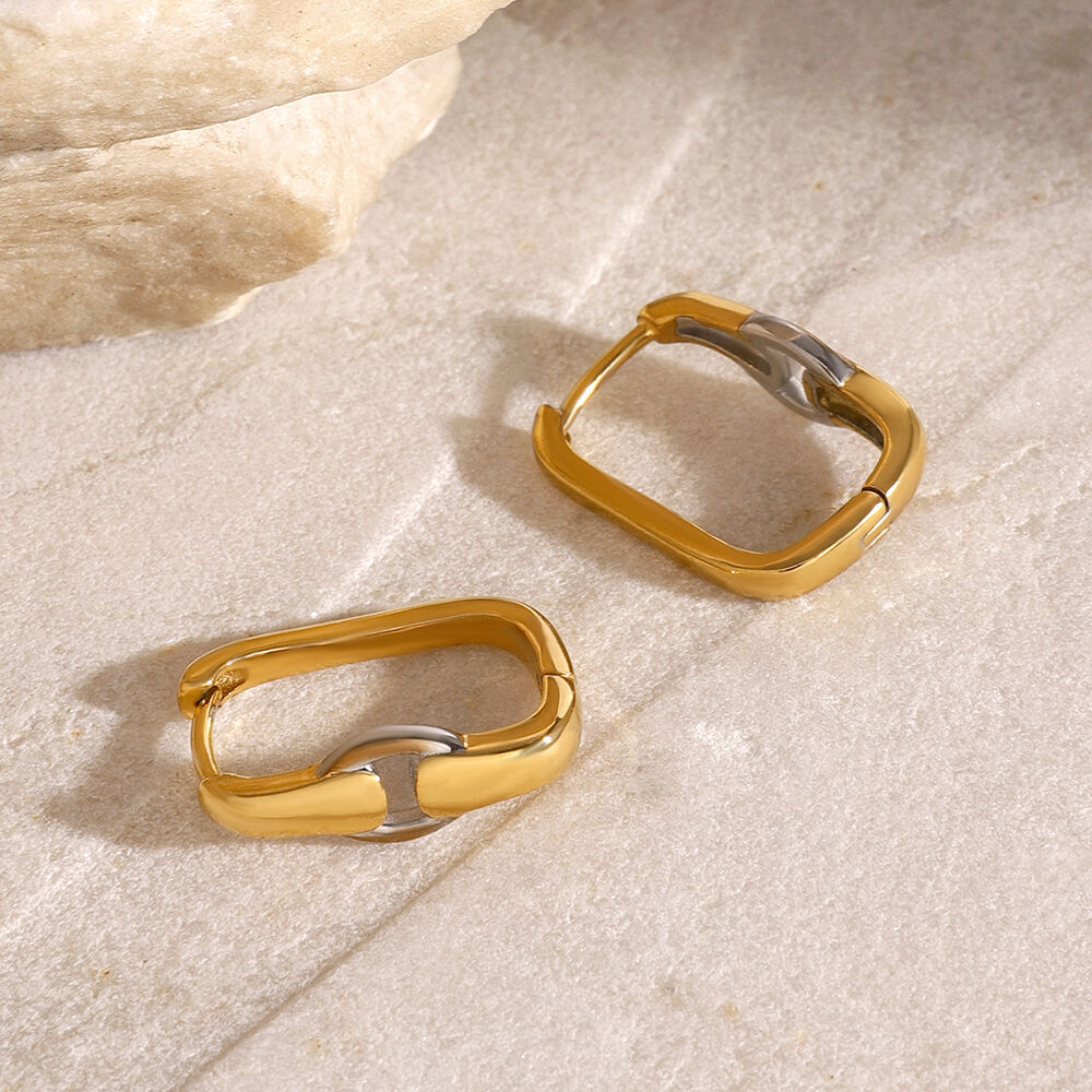 1 Pair Fashionable Series High-end Annular Stainless Steel Waterproof Gold and Silver Color Women's Hoop Earrings h5Picture5