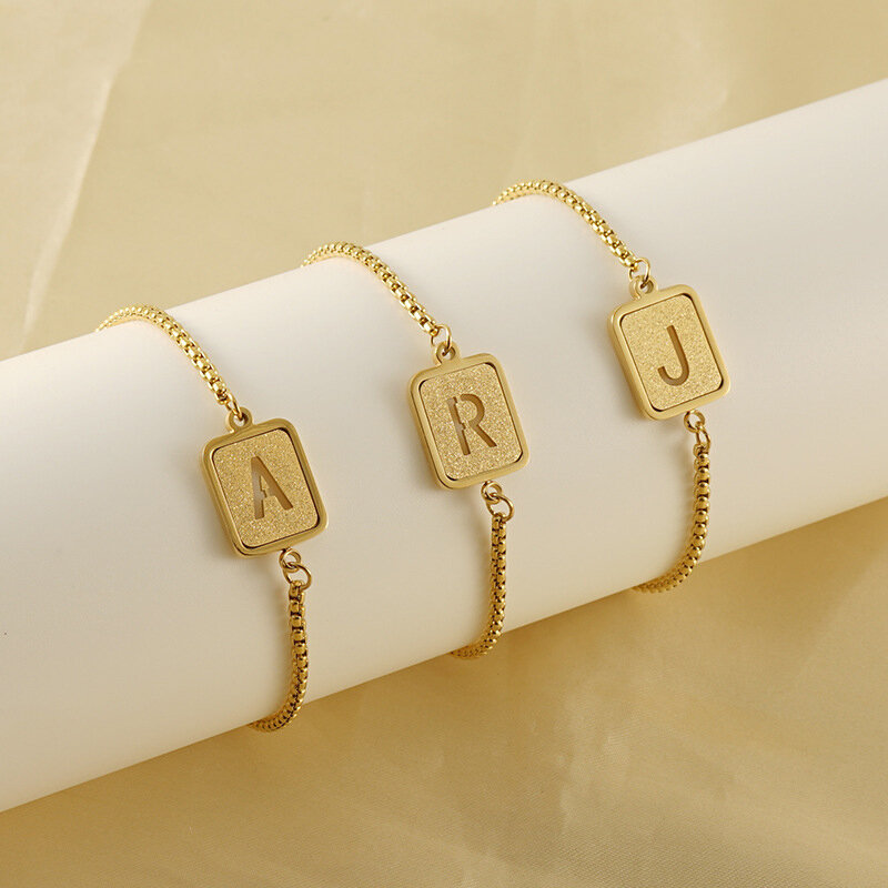 bracelet chaîne pour femme, série simple, lettre quotidienne, en acier titane plaqué or 