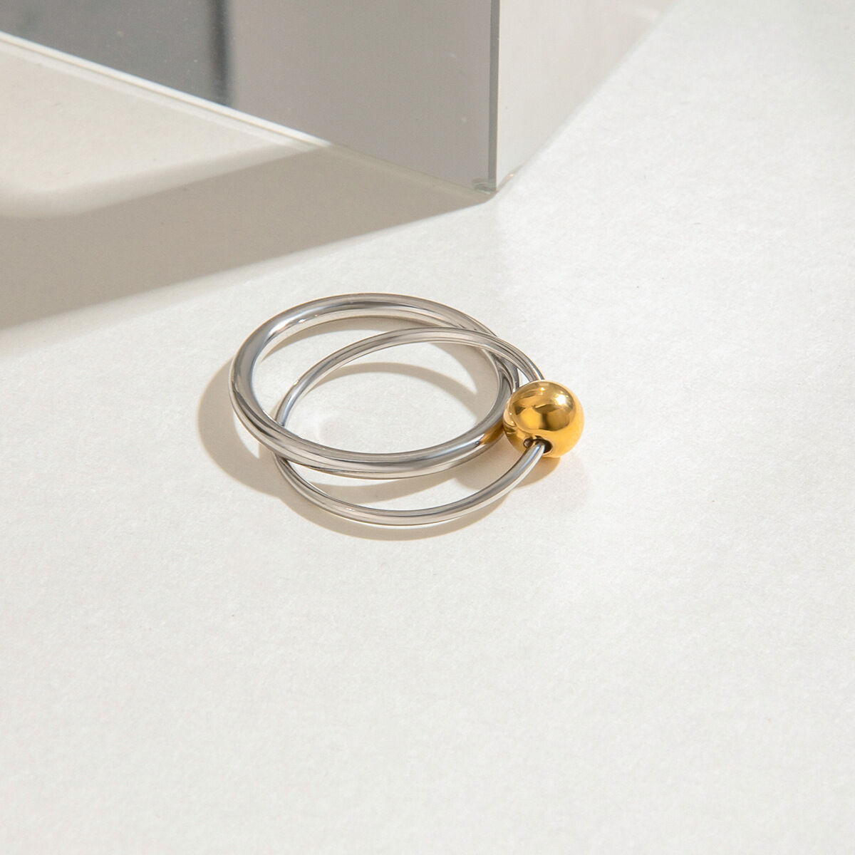 1 Piece Modern Series Double Round All-match Stainless Steel Waterproof Gold Color Women's Single Rings Picture6