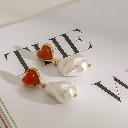 1 Pair Romantic Series Sweet Heart Elegant Stainless Steel Waterproof Gold Color Women's Irregular Drop Earrings