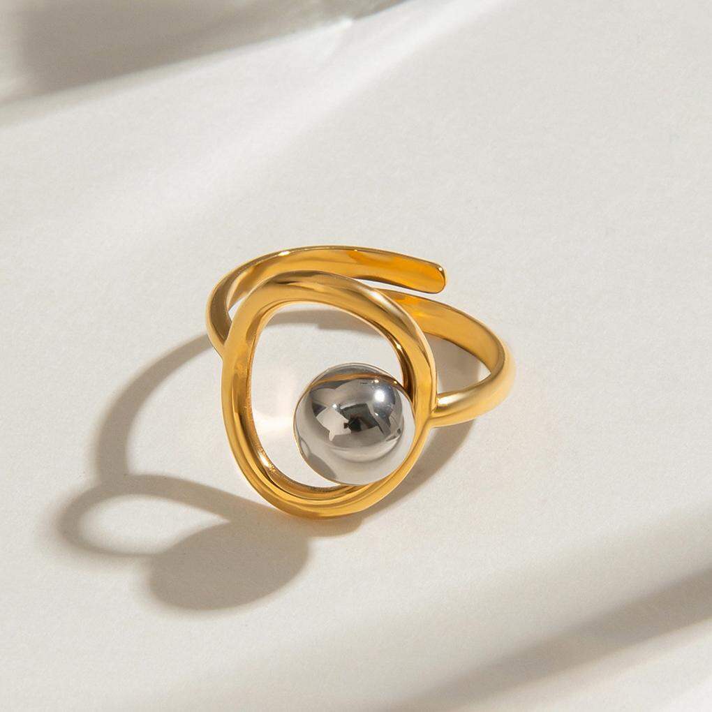 Anillo ajustable para mujer, de acero inoxidable, redondo, irregular, clásico, serie diaria, resistente al agua, color dorado.