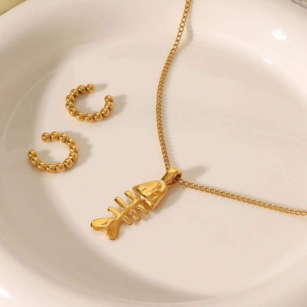 1 Piece Classic Series Funny Fishbone Stainless Steel Waterproof Gold Color Women's Pendant Necklaces