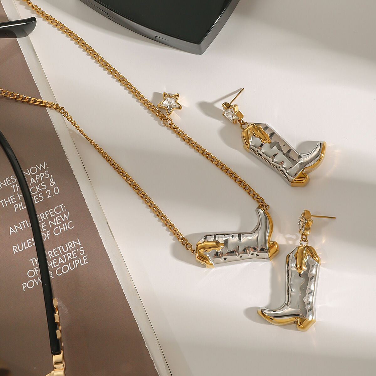 1 Piece Stylish Series Cowboy Boots Star Stainless Steel Waterproof Gold Color Women's Pendant Necklaces h5 Picture8